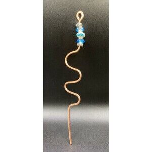 Hammered Copper & Aqua Blue Bead Plant Stake by Succulent Metals Welded Artistry